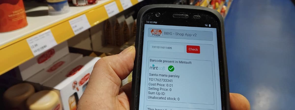 Best Before It's Gone shop app scanning a barcode product in-store